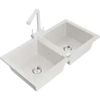 Mexen Mario Évier en granit 2 cuves avec mitigeur Duero, blanc - 6504-20-671600-20