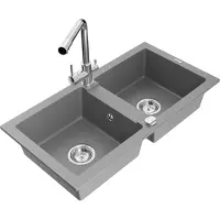 Mexen Mario Évier 2 cuves en granit avec mitigeur Duero, Gris - 6504-71-671600-00