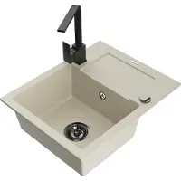 Mexen Évier 1 bac en granit Enzo avec égouttoir incluant le mitigeur Rita, beige (6506-69-670300-70)