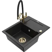 Mexen Enzo Évier en granit 1 bac avec égouttoir et mélangeur Duo, Noir/Argent métal - 6506-73-671701-57-G
