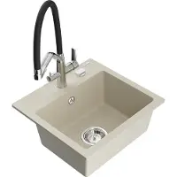 Mexen Milo évier en granit 1,5 bol avec mélangeur Duo, Beige - 6505-69-671701-07