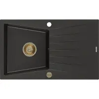 Mexen Cesar évier 1 bac en granit avec égouttoir 775 x 470 mm, Noir/Or métal, siphon Or - 6514771010-75-G