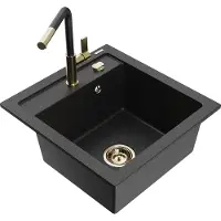 Mexen Évier Vito en granit 1 bac avec mélangeur Flora, noir/argent métallisé (6503-73-670401-57-G)