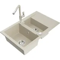 Mexen Gaspar évier en granit 1,5 bol avec égouttoir et mélangeur Flora, Beige - 6507-69-670401-09