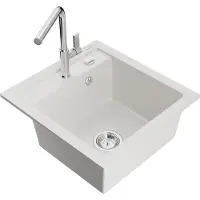 Mexen Évier 1 bac en granit Vito avec mitigeur Flora, blanc (6503-20-670401-00)