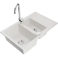 Mexen Gaspar évier en granit 1,5 bac avec égouttoir et mitigeur Telma, blanc - 6507-20-670200-00
