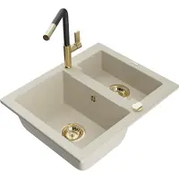 Mexen Carlos granit 1,5 compartiment avec robinet de cuisine Flora, Beige - 6518-69-670401-57-G