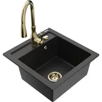 Mexen Évier Vitogranite 1 bac avec mitigeur Savita, noir/argent métallisé (6503-73-672601-50)