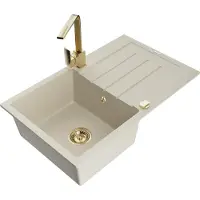 Mexen Bruno Évier en granit 1 bac avec égouttoir et mitigeur Rita, Beige - 6513-69-670300-50