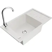 Mexen Elias 1 bac en granit avec égouttoir et mitigeur Telma, blanc - 6511-20-670200-00