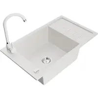 Mexen Elias 1 bac en granit avec égouttoir et mitigeur Telma, blanc - 6511-20-670200-20