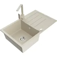 Mexen Bruno Évier 1 bac en granit avec égouttoir et mitigeur Rita, Beige - 6513-69-670300-69