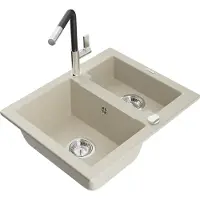 Mexen Carlos granit 1,5 compartiment avec robinet de cuisine Flora, Beige - 6518-69-670401-07