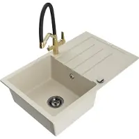 Mexen Bruno Évier en granit 1 cuve avec égouttoir et mélangeur Duo, Beige - 6513-69-671701-57-B