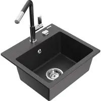 Mexen Évier 1 bac en granit Milo avec mitigeur Flora, noir moucheté (6505-76-670401-07)