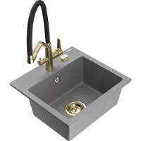 Mexen Milo évier en granit 1,5 bol avec mitigeur Duo, Gris - 6505-71-671701-57-G