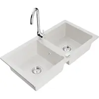 Mexen Mario Évier en granit 2 cuves avec mitigeur Telma, blanc - 6504-20-670200-00