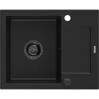 Mexen Enzo granit 1 bac avec égouttoir 576 x 465 mm, noir, siphon noir (6506571005-77-B)