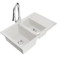 Mexen Gaspar évier en granit 1,5 bac avec égouttoir et mélangeur Elia, blanc - 6507-20-670101-00
