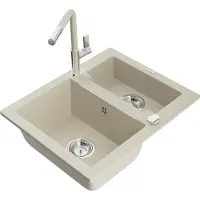 Mexen Carlos granit 1,5 compartiment avec robinet de cuisine Flora, Beige - 6518-69-670401-09