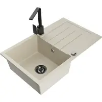 Mexen Bruno Évier en granit 1 bac avec égouttoir et mitigeur Rita, Beige - 6513-69-670300-70