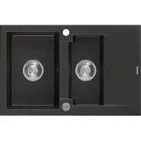 Mexen Gaspar évier en granit 1,5 bac avec égouttoir court 737 x 475 mm, noir/or métallisé - 6507731505-75