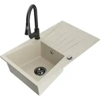 Mexen Evier en granit Cesar 1 bac avec égouttoir et mélangeur Elia, Beige - 6514-69-670101-70