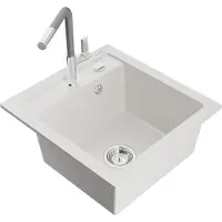 Mexen Évier 1 bac en granit Vito avec mitigeur Flora, blanc (6503-20-670401-06)