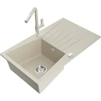 Mexen Evier en granit Cesar 1 bac avec égouttoir et mitigeur Flora, Beige - 6514-69-670401-09