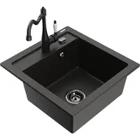 Mexen Évier Vito en granit 1 bac avec mélangeur Carla, noir/or métallique (6503-75-670700-70-B)