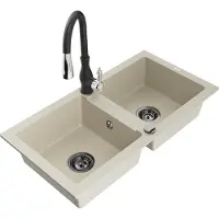 Mexen Mario évier 2 cuves en granit avec mitigeur Savita, Beige - 6504-69-672601-70
