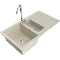 Mexen Matias évier en granit 1,5 bac avec égouttoir et mitigeur Telma, Beige - 6502-69-670200-00