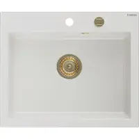 Mexen Elix évier en granit 1-bac 600 x 500 mm, blanc, siphon doré - 6525601005-20-G