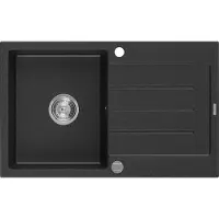 Mexen Bruno Évier 1 bac en granit avec égouttoir 795 x 495 mm, noir/argent métallisé- 6513791010-73