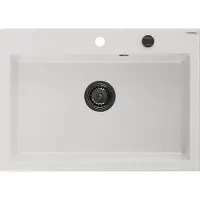 Mexen Elix évier en granit 1 bac 700 x 500 mm, blanc, siphon noir - 6526701005-20-B