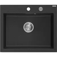Mexen Elix évier en granit 1 bac 600 x 500 mm, noir/métallisé argent, siphon chromé - 6525601005-73
