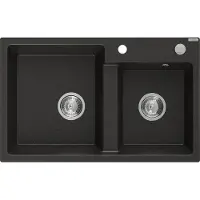 Mexen Tomas Évier 2 cuves en granit 800 x 500 mm, métal noir/or, siphon chrome - 6516802000-75