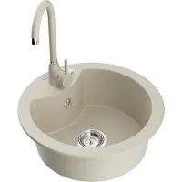 Mexen Diego Évier en granit 1 bac avec robinet de cuisine Telma, Beige - 6512-69-670200-69