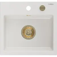 Mexen Evier en granit Milo 1 435 x 410 mm, blanc, + siphon doré (6505441000-20-G)