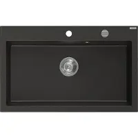 Mexen Elix évier en granit 1 bac 800 x 500 mm, noir/or métallique, siphon chromé - 6527801005-75