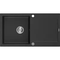 Mexen Leo Evier 1 bac en granit avec égouttoir 900 x 500 mm, Noir/Argent métal - 6501901010-73