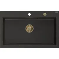 Mexen Elix évier en granit 1 bac 800 x 500 mm, noir/or métallisé, siphon doré - 6527801005-75-G