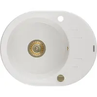 Mexen Kevin Évier en granit 1 cuve avec égouttoir 586 x 458 mm, blanc, siphon Gold - 6517581005-20-G