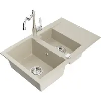 Mexen Gaspar évier en granit 1,5 bol avec égouttoir et mélangeur Carla, Beige - 6507-69-670700-00