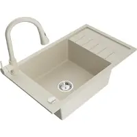 Mexen Elias évier en granit 1 bac avec égouttoir et mélangeur Elia, Beige - 6511-69-670101-69