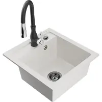 Mexen Evier Vitogranite 1 bac avec mélangeur Savita, blanc (6503-20-672601-70)