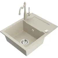 Mexen Enzo granit évier 1 avec égouttoir y compris mélangeur Carla, beige (6506-69-670700-69)
