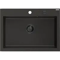 Mexen Elix évier en granit 1 bac 700 x 500 mm, noir/doré métallisé, siphon noir - 6526701005-75-B