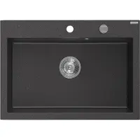 Mexen Elix évier en granit 1 bac 700 x 500 mm, noir moucheté, siphon chromé - 6526701005-76