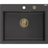 Mexen Elix évier de cuisine en granit 1 bac 600 x 500 mm, noir moucheté, siphon doré - 6525601005-76-G